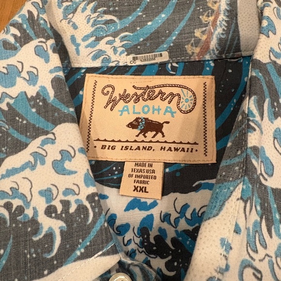 Men’s Western Aloha Wave Print Pearl Snap Shirt XXL Hawaiian Surf Button Up - Picture 5 of 13